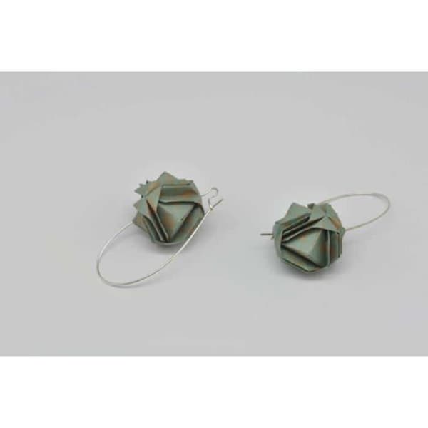 Örhängen - The Cocotte - Origami - Silverfärgad metall - Grön och beige - Vuxen