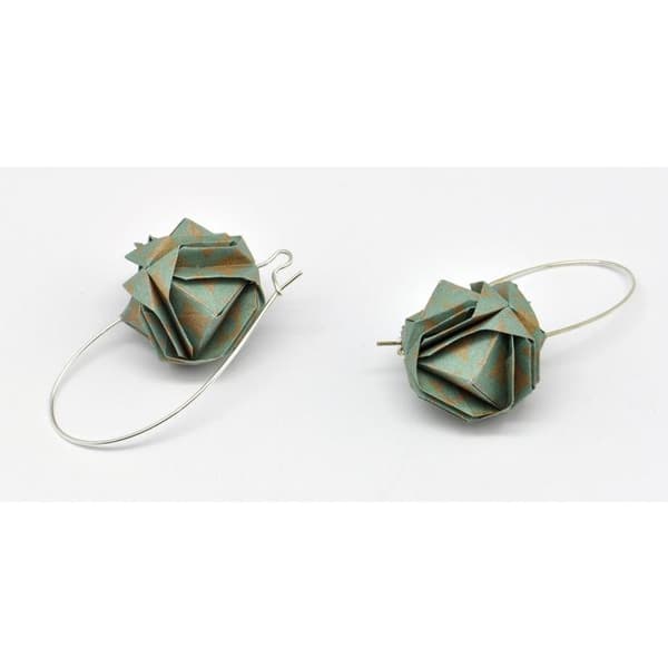 Örhängen - The Cocotte - Origami - Silverfärgad metall - Grön och beige - Vuxen