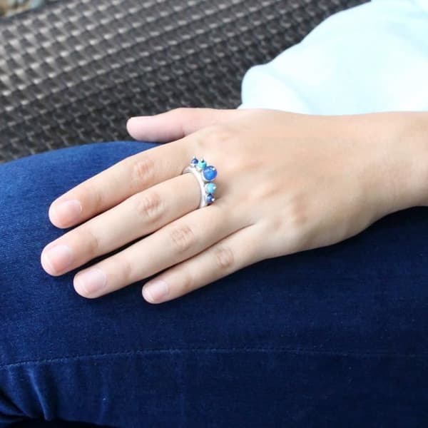 Ring - FRANCK HERVAL - Izia - Silver - 5 pearls - Adjustable - Blue