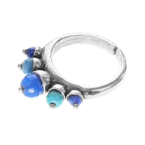 Ring - FRANCK HERVAL - Izia - Silver - 5 pearls - Adjustable - Blue