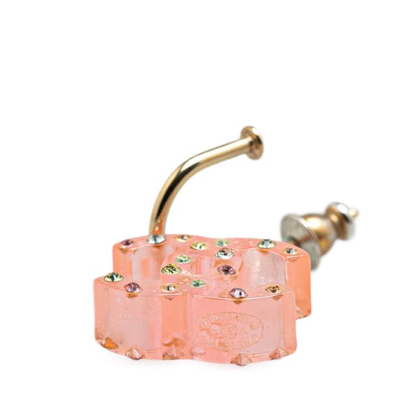 Pre-owned Chanel Gold Plated CC Acrylic Rhinestone Drop Push Back Earrings Pink