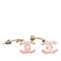 Miniatyrbild 2 av 4: Pre-owned Chanel Gold Plated CC Acrylic Rhinestone Drop Push Back Earrings Pink