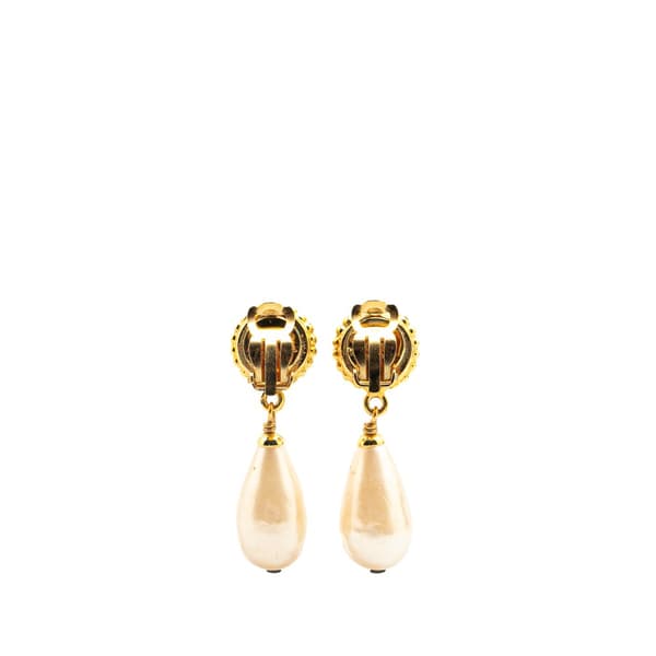 Pre-owned Chanel Gold Plated Clover Faux Pearl Drop Earrings Gold