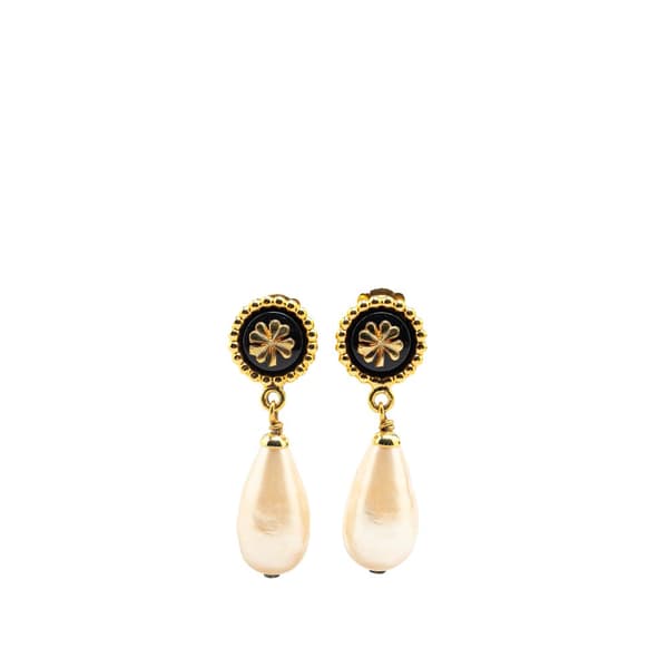 Pre-owned Chanel Gold Plated Clover Faux Pearl Drop Earrings Gold