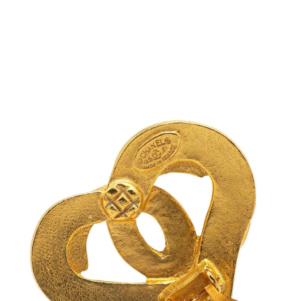Pre-owned Chanel Gold Plated CC Heart Clip On Earrings Gold