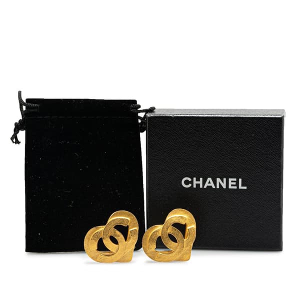 Pre-owned Chanel Gold Plated CC Heart Clip On Earrings Gold
