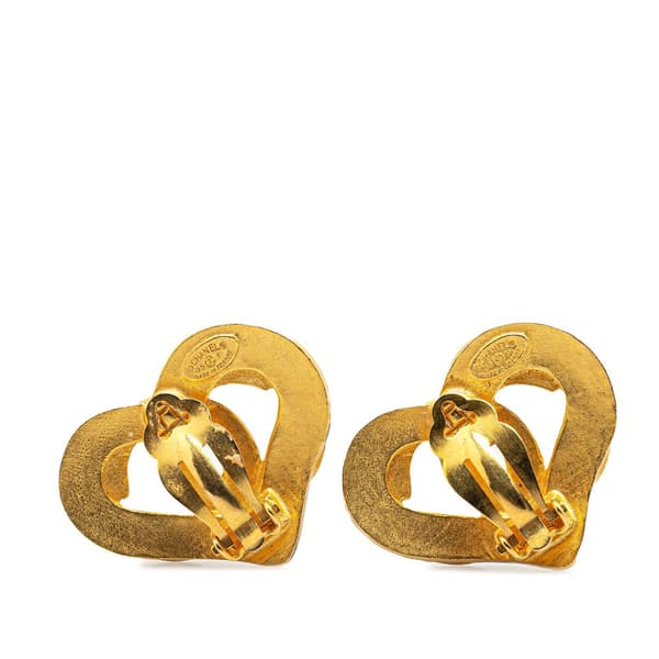 Pre-owned Chanel Gold Plated CC Heart Clip On Earrings Gold