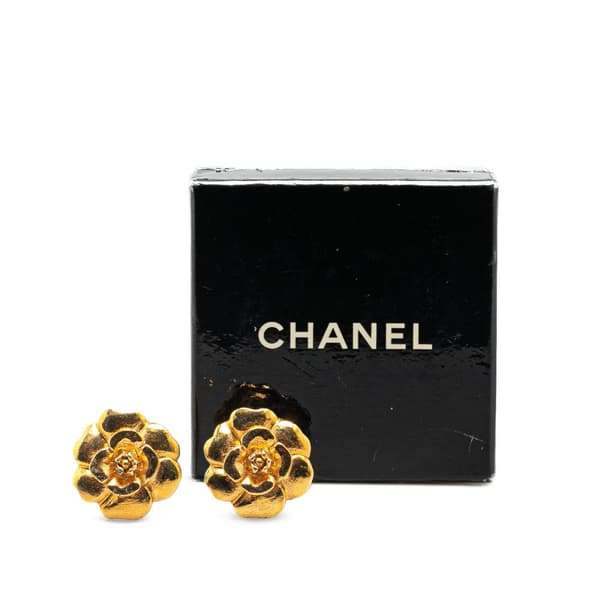 Pre-owned Chanel Gold Plated Camellia Clip on Earrings Gold