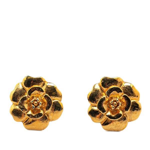 Pre-owned Chanel Gold Plated Camellia Clip on Earrings Gold