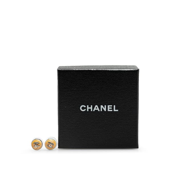 Pre-owned Chanel Silver and Resin CC Logo Push Back Earrings Silver