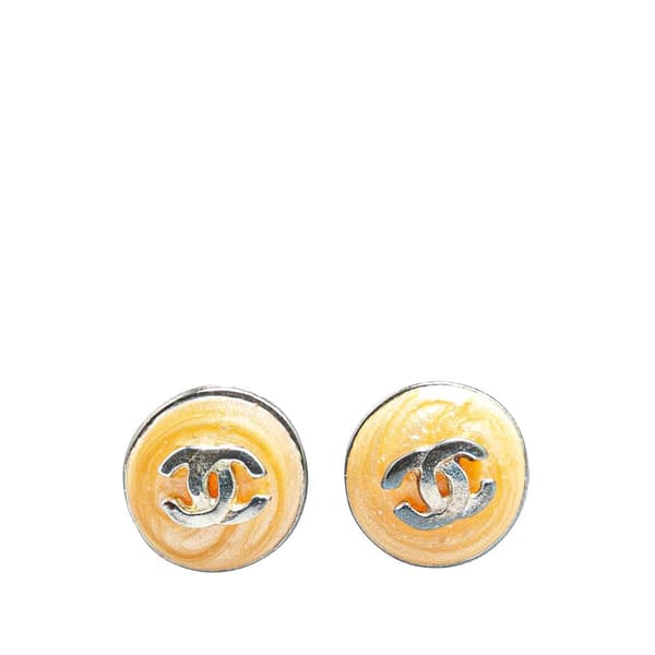 Pre-owned Chanel Silver and Resin CC Logo Push Back Earrings Silver