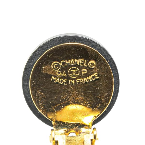 Pre-owned Chanel Gold Plated CC Drop Faux Pearl Clip On Earrings Black