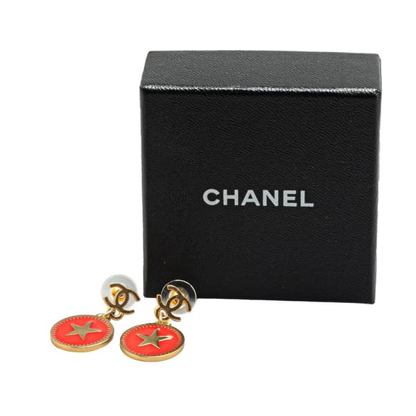Pre-owned Chanel Gold Plated Mini Nico Swing American Star Push Back Earrings Gold