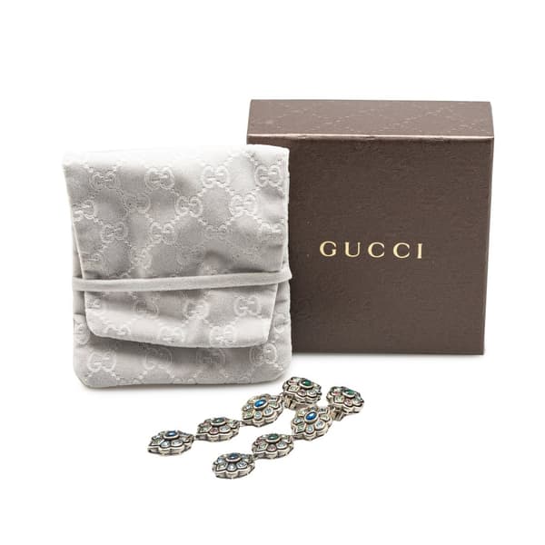 Pre-owned Gucci Crystal and Palladium Plated Drop Clip-On Earrings Silver