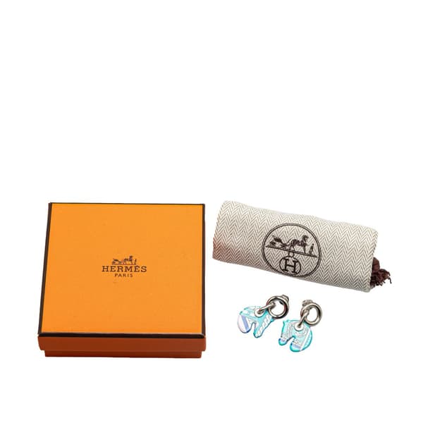 Pre-owned Hermès Enamel Tatersale Push Back Earrings Blue