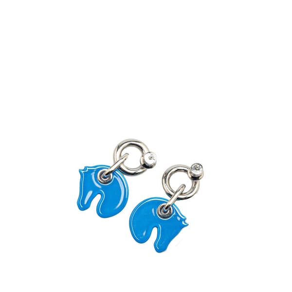 Pre-owned Hermès Enamel Tatersale Push Back Earrings Blue