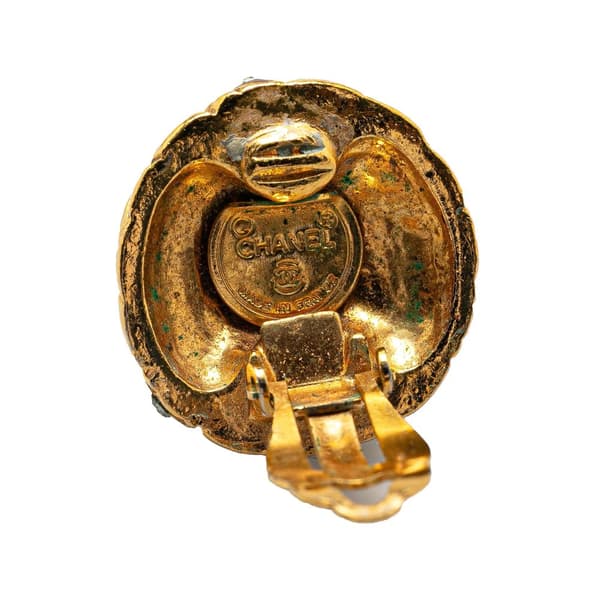 Pre-owned Chanel Gold-Plated Rhinestones Clip-On Earrings Gold