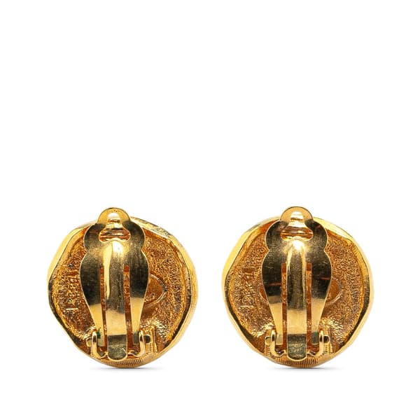 Pre-owned Chanel Gold Plated Logo and Lion Clip On Earrings Gold