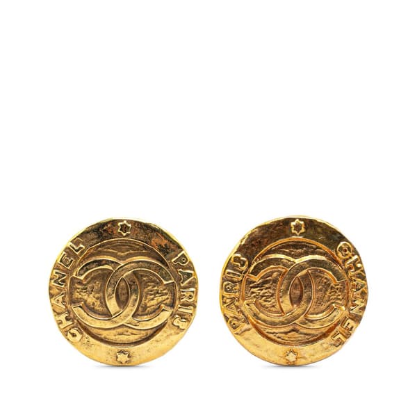 Pre-owned Chanel Gold Plated CC Round Clip On Earrings Gold