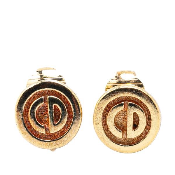 Pre-owned Dior Gold Plated Round CD Clip On Earrings Gold
