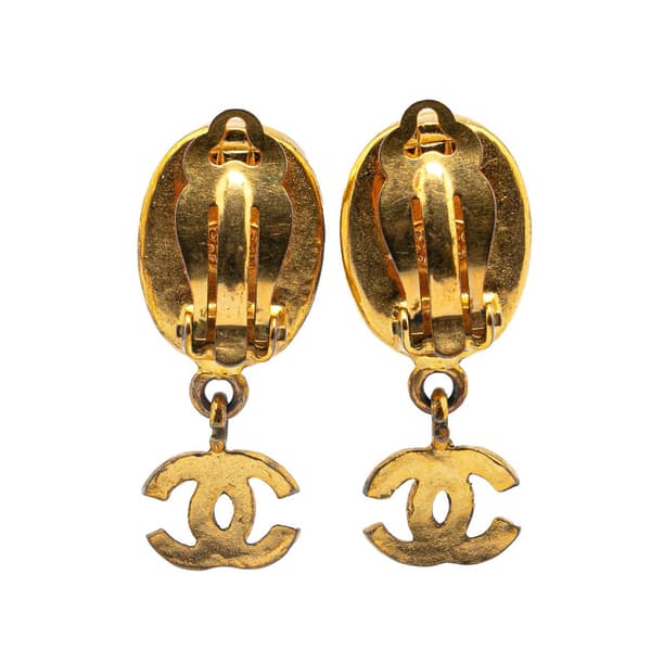 Pre-owned Chanel Gold Plated Tiger's Eye Swing Clip On Earrings Gold