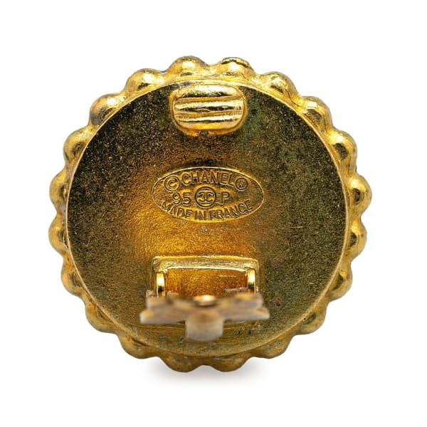 Pre-owned Chanel Gold Plated Acrylic CC Button Clip On Earrings Gold