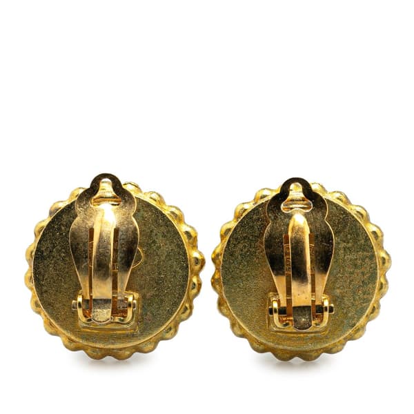 Pre-owned Chanel Gold Plated Acrylic CC Button Clip On Earrings Gold