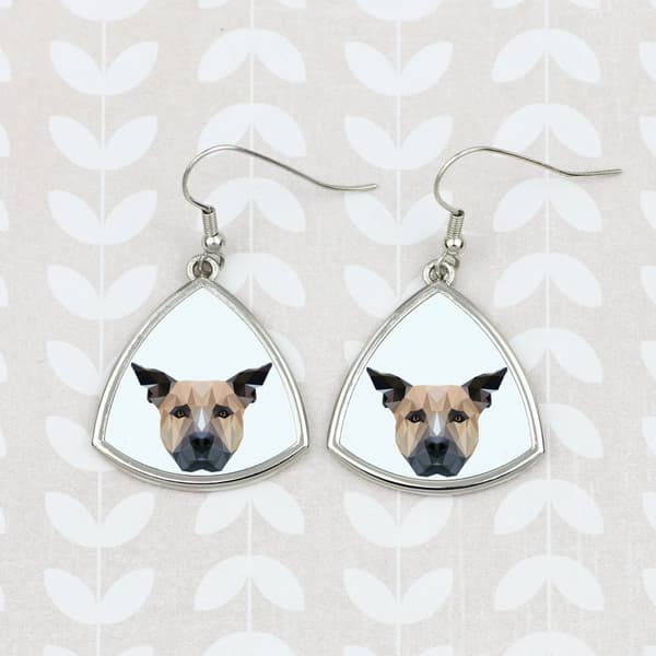 Staffordshire Bull Terrier, Staffik, Staffi - øreringe med et foto og en inskription geometrisk hund Art-Dog