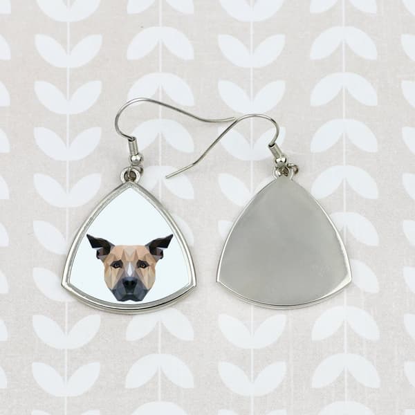 Staffordshire Bull Terrier, Staffik, Staffi - øreringe med et foto og en inskription geometrisk hund Art-Dog