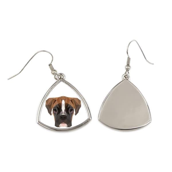Boxer, Boxer III - örhängen med ett foto och inskriptionen av en geometrisk Art-Dog-hund