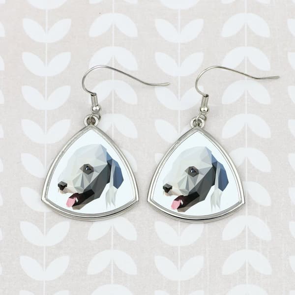 Bedlington Terrier, Rothbury Terrier - örhängen med ett foto och en inskription geometrisk hund Art-Dog