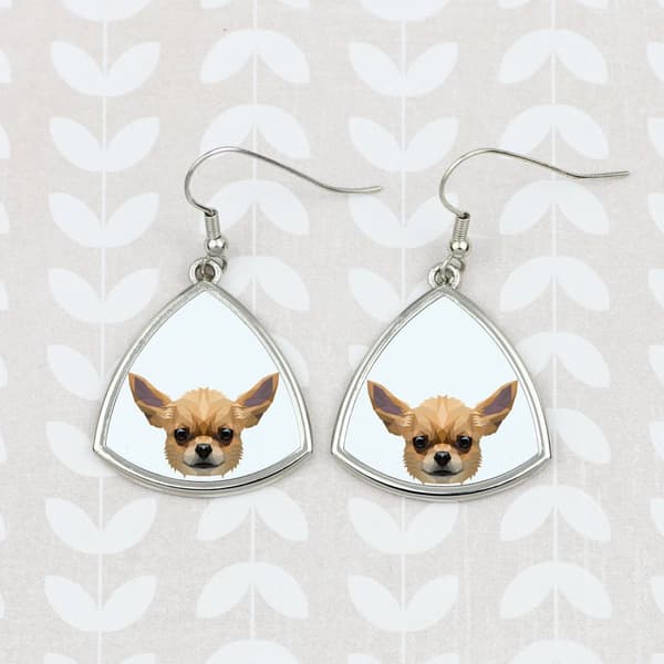 Korthårig Chihuahua - örhängen med ett foto och inskriptionen av en geometrisk Art-Dog-hund