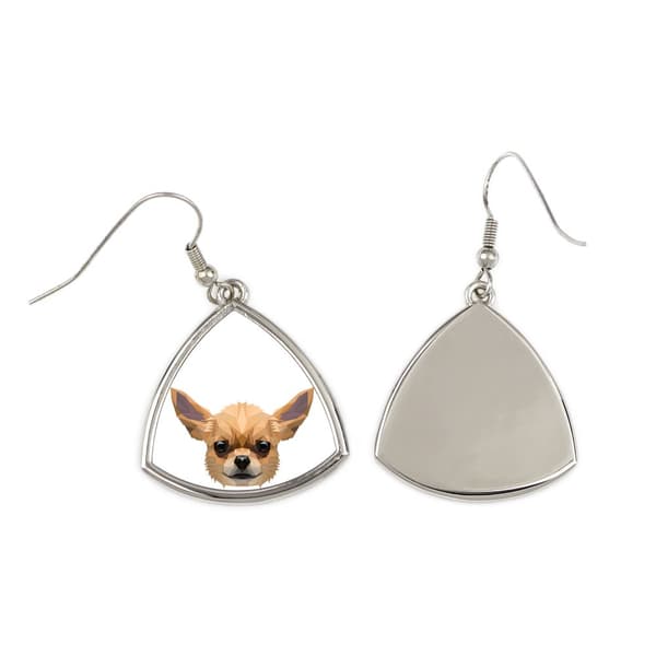 Korthårig Chihuahua - örhängen med ett foto och inskriptionen av en geometrisk Art-Dog-hund