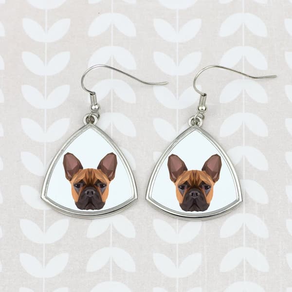 Fransk bulldog - örhängen med ett foto och inskriptionen av en geometrisk Art-Dog-hund
