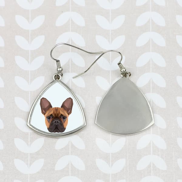 Fransk bulldog - örhängen med ett foto och inskriptionen av en geometrisk Art-Dog-hund