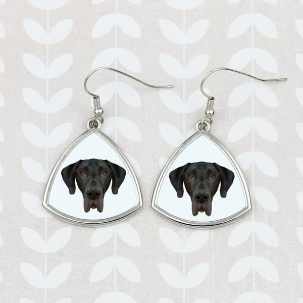 Great Dane I - örhängen med ett foto och inskriptionen av en geometrisk Art-Dog-hund