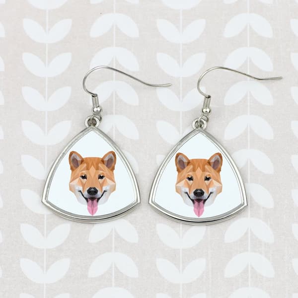 Shiba Inu - øreringe med et foto og inskriptionen af en geometrisk Art-Dog-hund