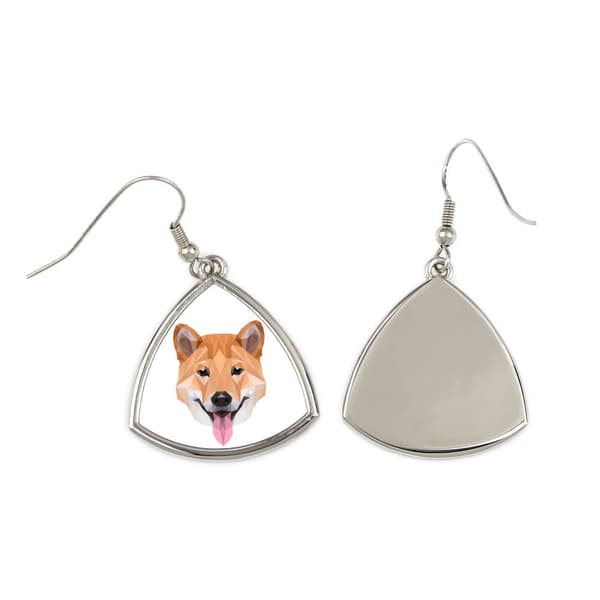 Shiba Inu - øreringe med et foto og inskriptionen af en geometrisk Art-Dog-hund