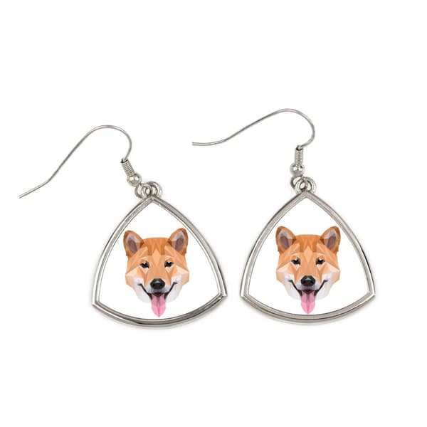 Shiba Inu - øreringe med et foto og inskriptionen af en geometrisk Art-Dog-hund