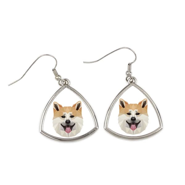 Akita, Akita Inu - örhängen med ett foto och en inskription av en geometrisk konsthundhund