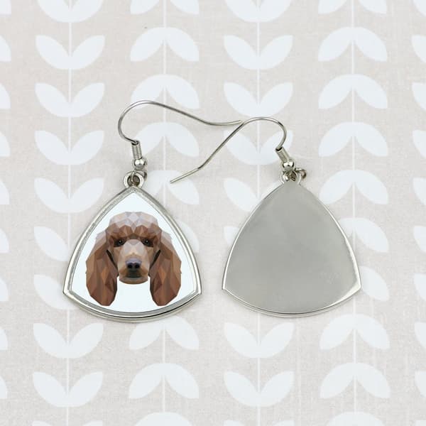 Puddel - øreringe med et foto og inskriptionen af en geometrisk Art-Dog hund