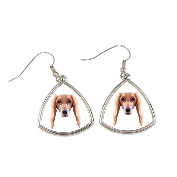Persisk Greyhound, Saluki - øreringe med et foto og en inskription af en geometrisk Art-Dog hund