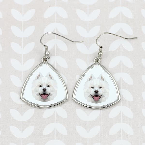 Samoyed, Samoyed, Samoyedskaya - øreringe med et foto og en inskription geometrisk Art-Dog hund