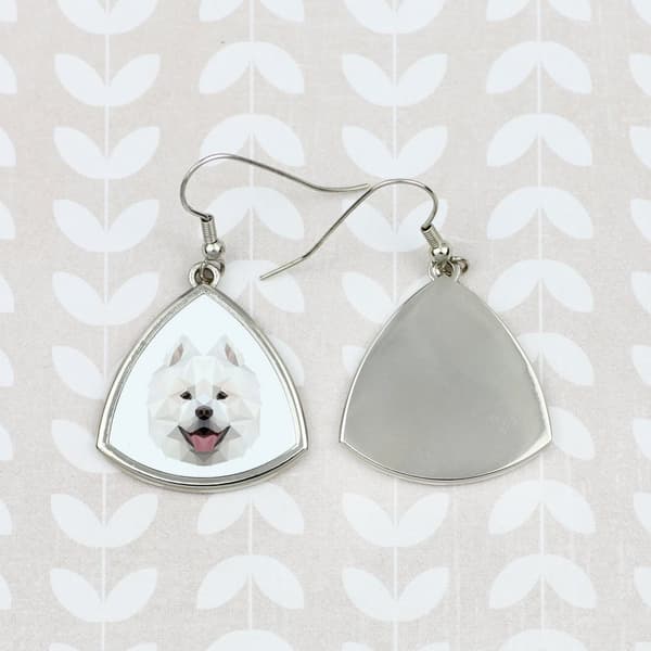 Samoyed, Samoyed, Samoyedskaya - øreringe med et foto og en inskription geometrisk Art-Dog hund