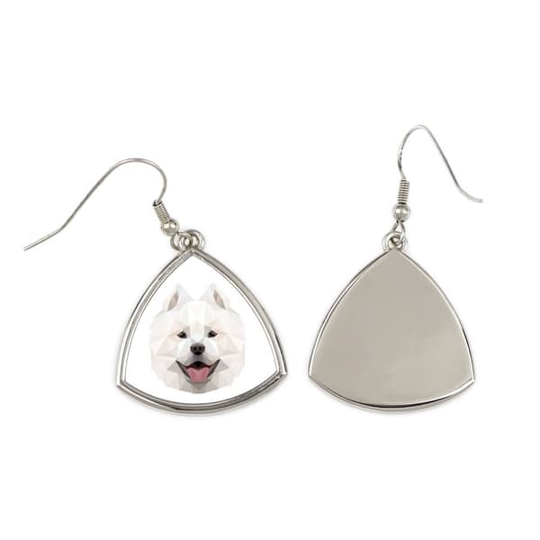 Samoyed, Samoyed, Samoyedskaya - øreringe med et foto og en inskription geometrisk Art-Dog hund