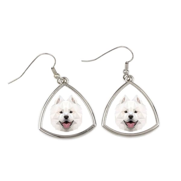 Samoyed, Samoyed, Samoyedskaya - øreringe med et foto og en inskription geometrisk Art-Dog hund