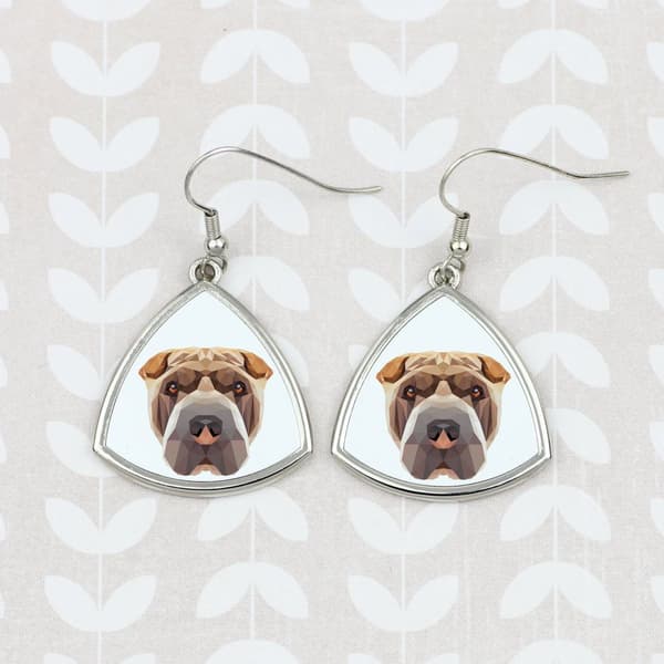 Shar Pei - örhängen med ett foto och inskriptionen av en geometrisk Art-Dog-hund