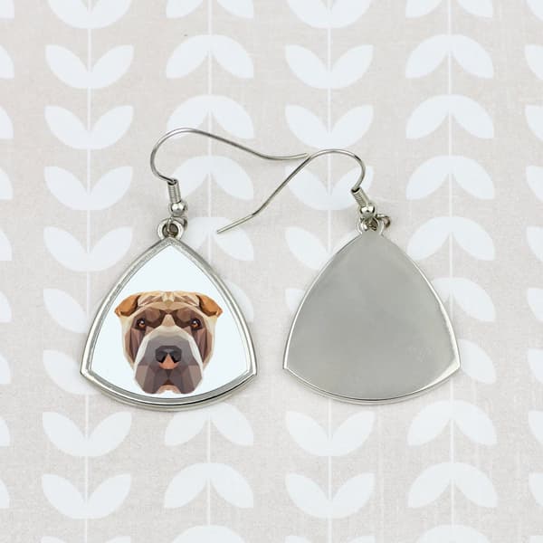 Shar Pei - örhängen med ett foto och inskriptionen av en geometrisk Art-Dog-hund
