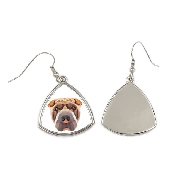 Shar Pei - örhängen med ett foto och inskriptionen av en geometrisk Art-Dog-hund