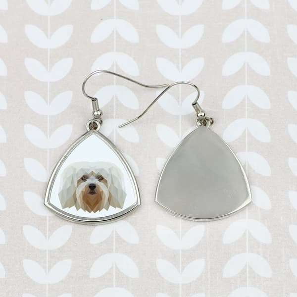 Havanese, Havanese - örhängen med ett foto och en inskription av en geometrisk konsthundhund